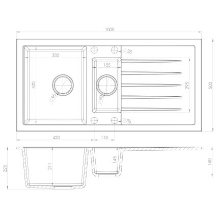 Sapho - Kuchynský drez 100x50 cm granit/čierna
