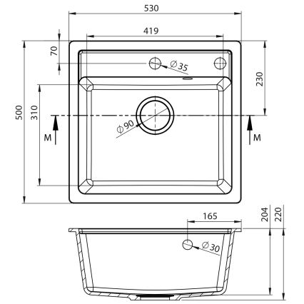 Sapho - Kuchynský drez 53x50 cm granit/biela