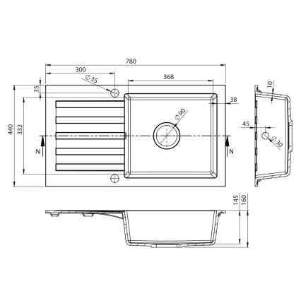 Sapho - Kuchynský drez 78x44 cm granit/biela