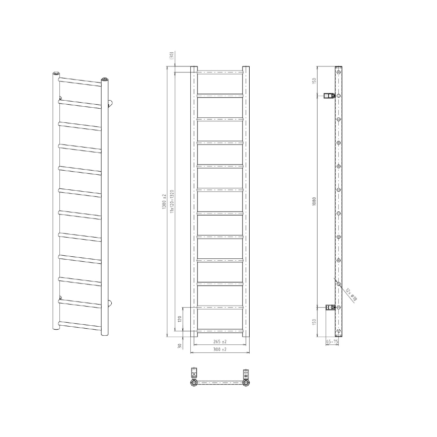 Sapho - Kúpeľňový radiátor DINA 278 W 30x138 cm biely
