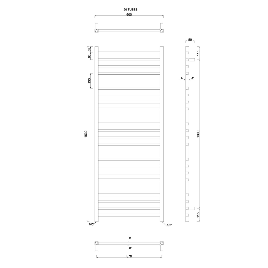 Sapho - Kúpeľňový radiátor METRO 497W/230V 60x153 cm lesklý chróm