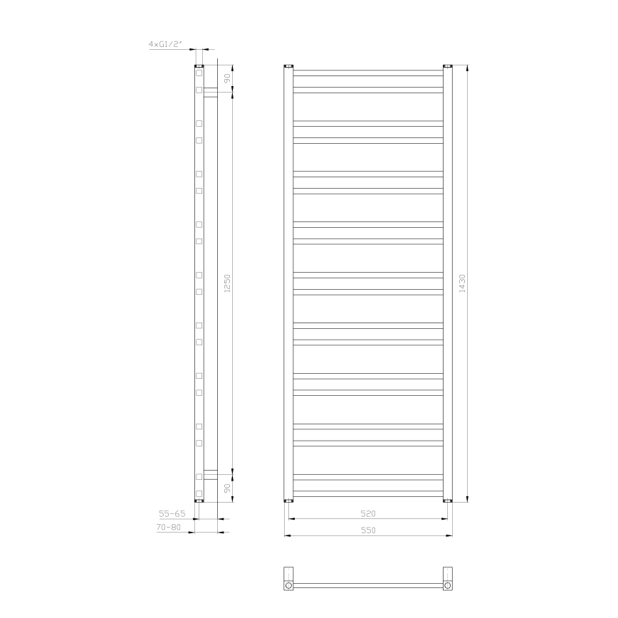 Sapho - Kúpeľňový radiátor METRO DOS 143 x 55 cm, matná biela