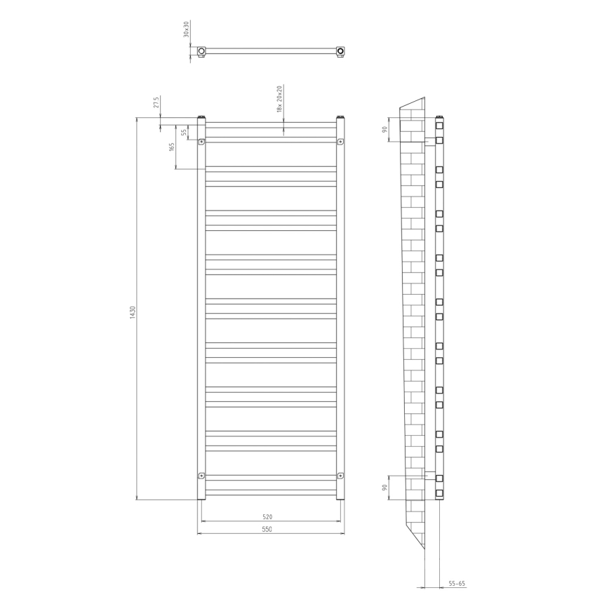 Sapho - Kúpeľňový radiátor METRO DOS 143x55 cm matná čierna