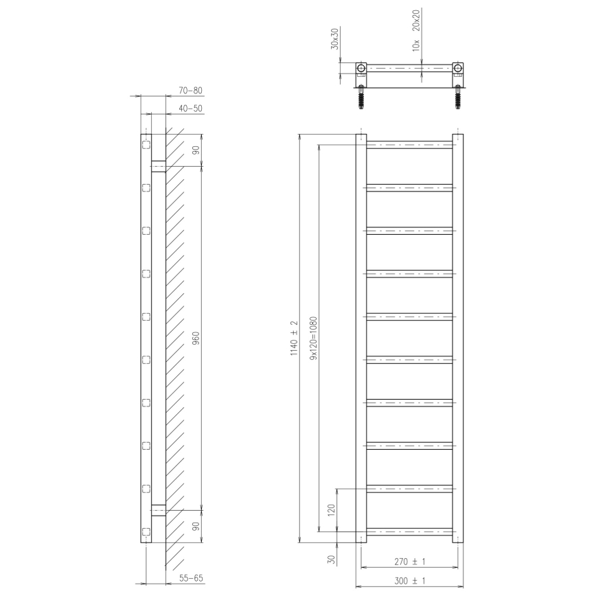 Sapho - Kúpeľňový radiátor METRO LIGHT 114x30 cm lesklý chróm