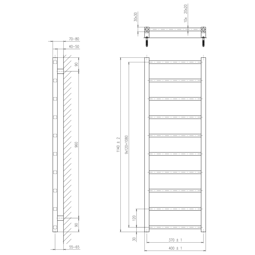Sapho - Kúpeľňový radiátor METRO LIGHT 114x40 cm lesklý chróm