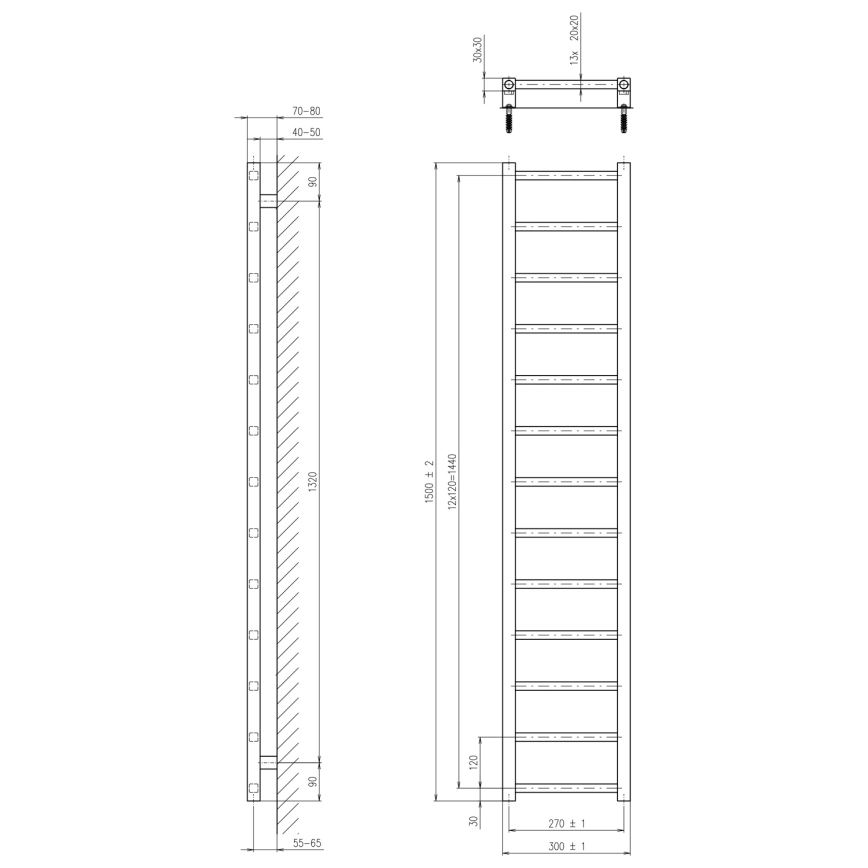 Sapho - Kúpeľňový radiátor METRO LIGHT 150x30 cm lesklý chróm