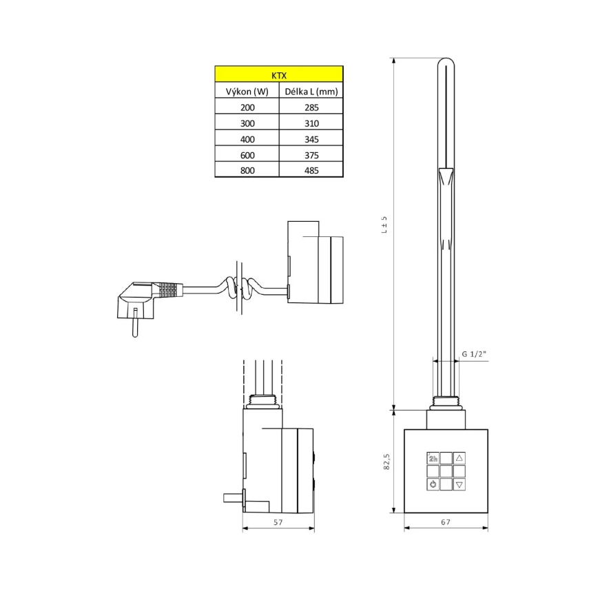 Sapho - Ohrievacia tyč s termostatom KTX 400 W, lesklý chróm