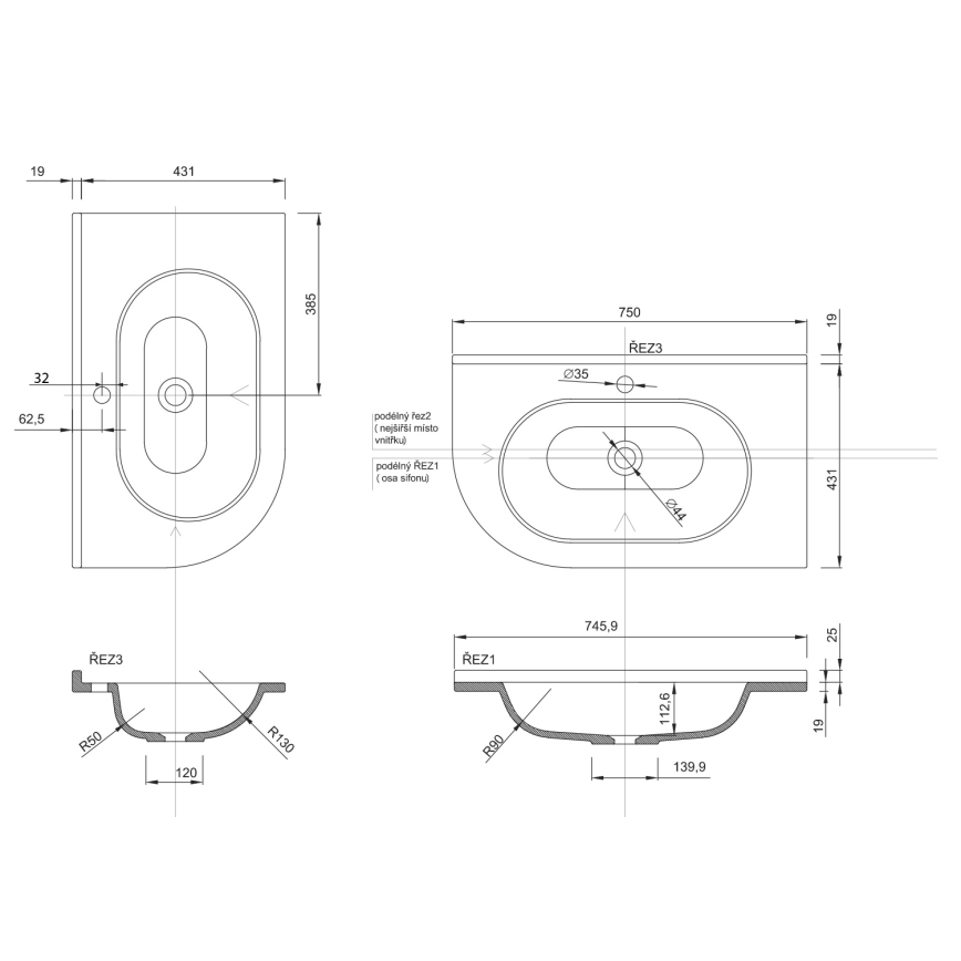 Sapho - Rohové zapustené umývadlo PULSE 75x43 cm mramor/biela