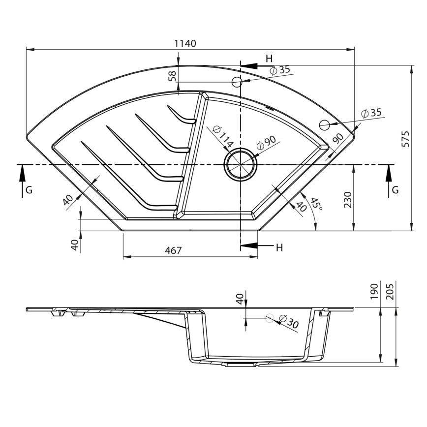 Sapho - Rohový kuchynský drez 114x57,5 cm granit/béžová