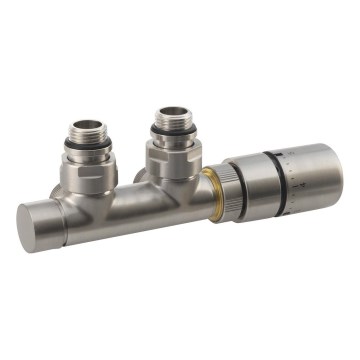 Sapho - Termostatická pripojovacia sada TWIN pre stredové pripojenie, matná nerezová oceľ