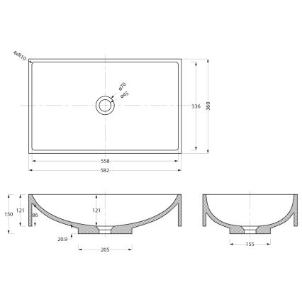 Sapho - Umývadlo na dosku 58x36 cm betón/čierna