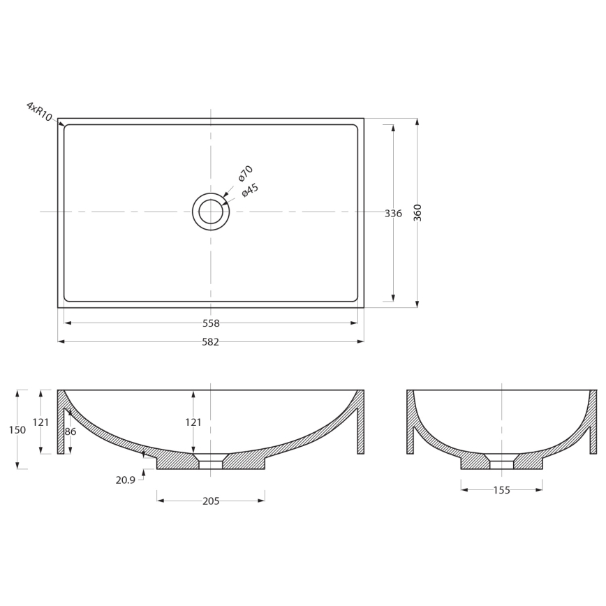 Sapho - Umývadlo na dosku 58x36 cm betón/čierna