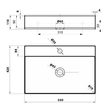 Sapho - Umývadlo na dosku AURUM 55x42 cm, brúsená nerezová oceľ