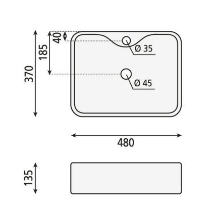 Sapho - Umývadlo na dosku BALENA 48x37 cm, matná čierna