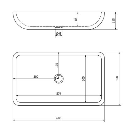 Sapho - Umývadlo na dosku BLOK 60x35 cm kameň/matná čierna