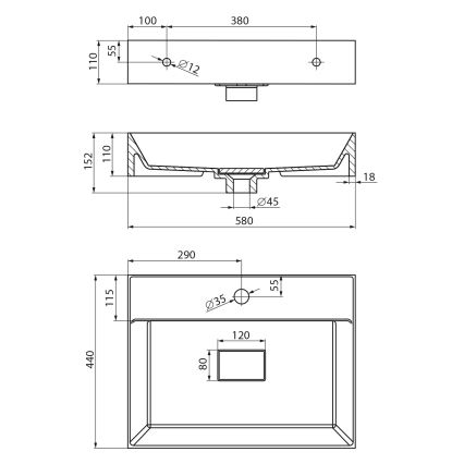 Sapho - Umývadlo na dosku GODIVA 58x44 cm mramor/biela