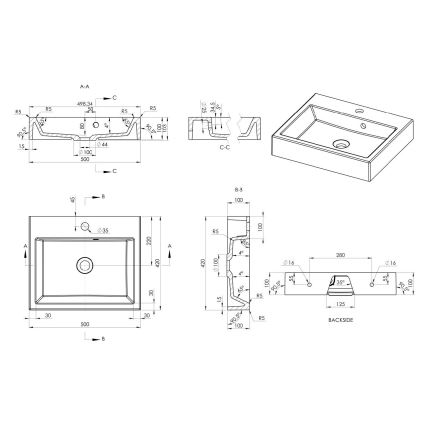 Sapho - Umývadlo na dosku ORINOKO 50x42 cm mramor/biela