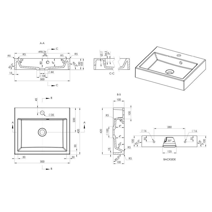Sapho - Umývadlo na dosku ORINOKO 50x42 cm mramor/biela