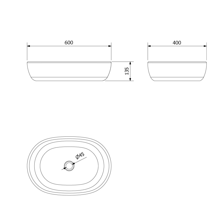 Sapho - Umývadlo na dosku PRIORI 60x40 cm keramika/čierna/modrá