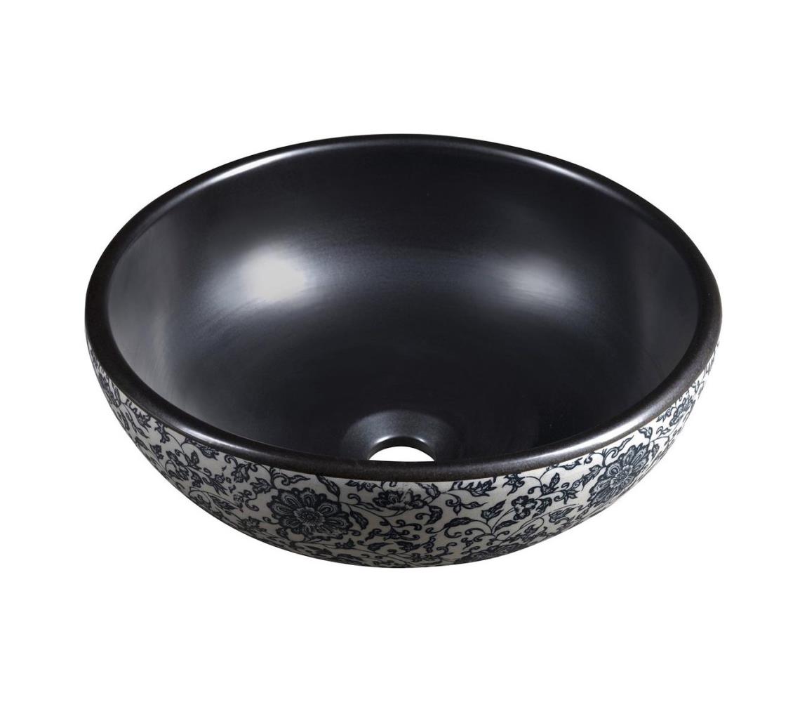 Sapho - Umývadlo na dosku PRIORI pr. 41 cm čierna/biela PI034