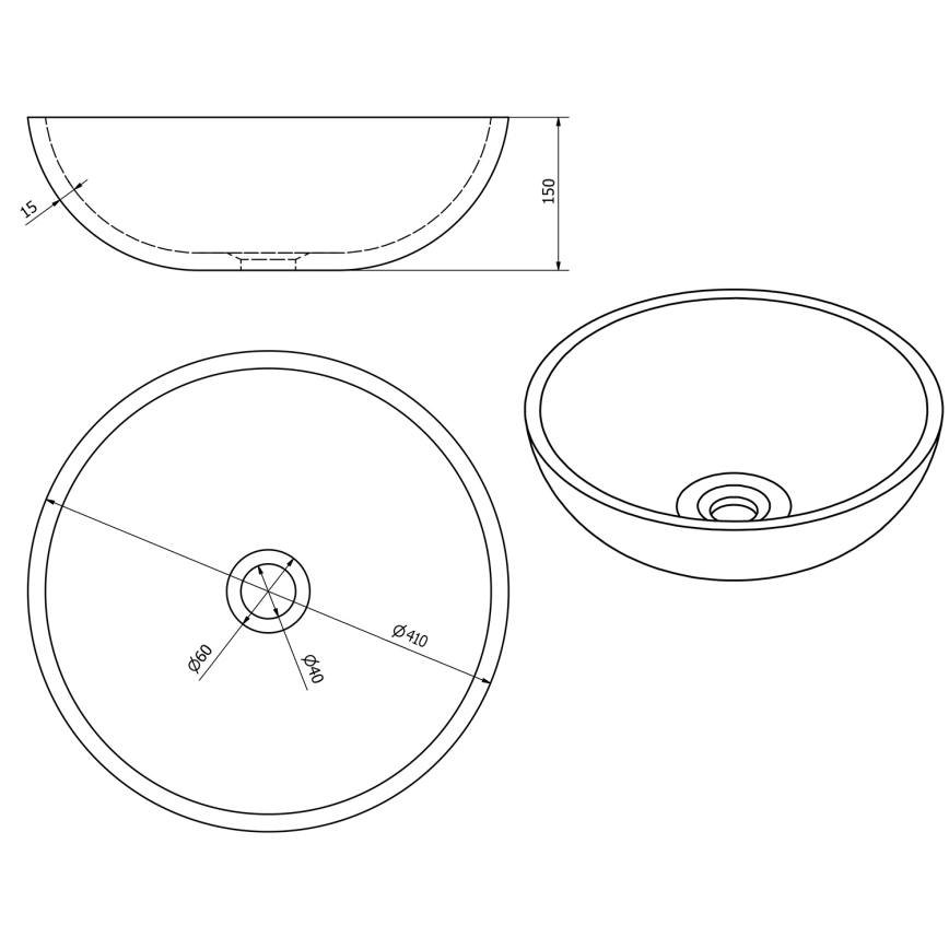 Sapho - Umývadlo na dosku PRIORI priemer 41 cm keramika/pestrofarebné