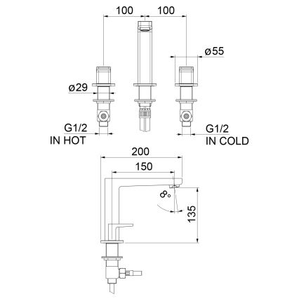 Sapho - Umývadlová batéria 3-otvorová TURSI lesklý chróm