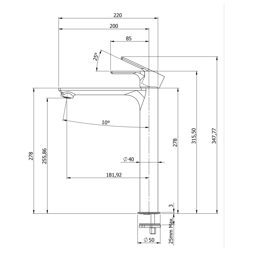 Sapho - Umývadlová batéria PAX 31,5 cm matná čierna