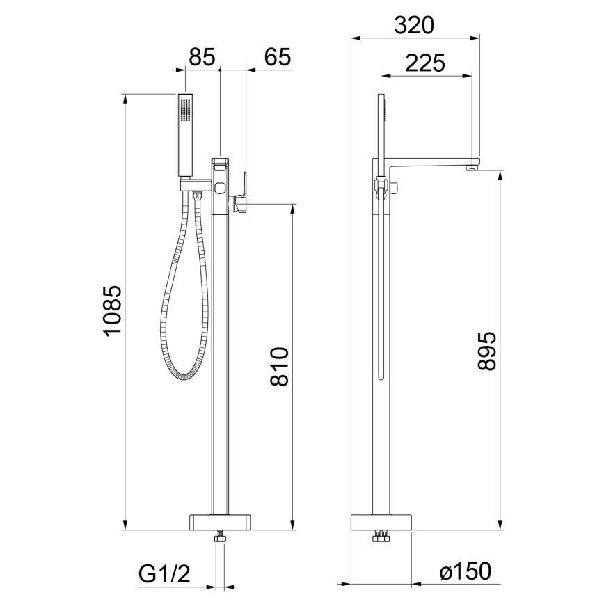 Sapho - Voľne stojaca vaňová súprava s batériou TURSI, matná čierna