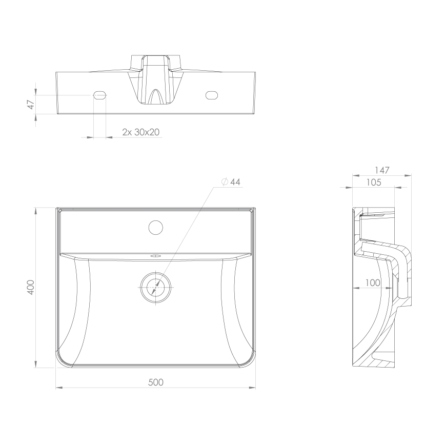 Sapho - Závesné umývadlo 50x40 cm liaty mramor/biela