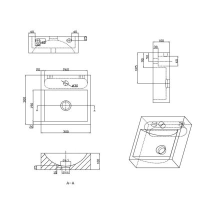 Sapho - Závesné umývadlo BLOK 30x30 cm antracit