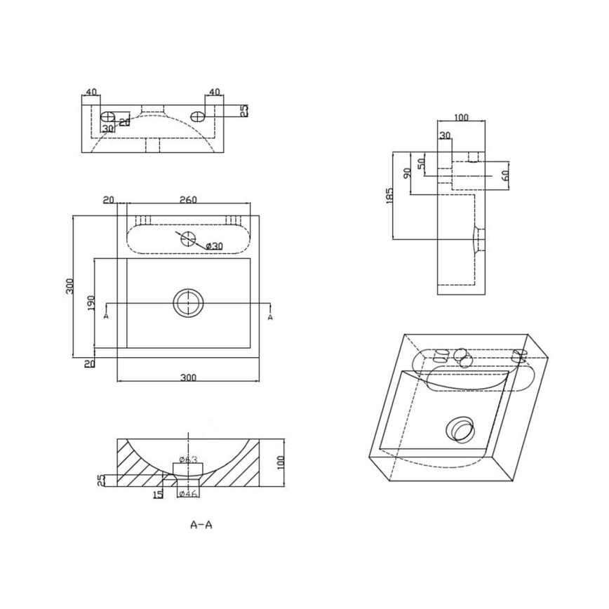 Sapho - Závesné umývadlo BLOK 30x30 cm antracit