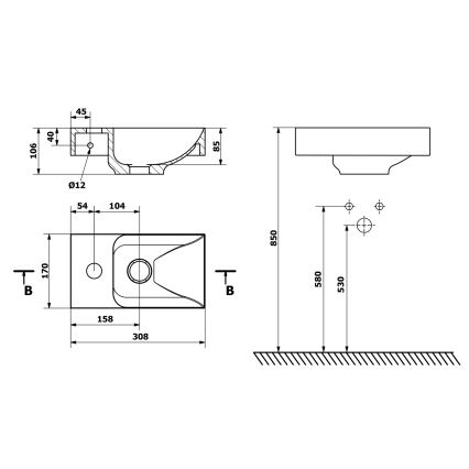 Sapho - Závesné umývadlo PICCOLINO 31x17 cm ľavé/liaty mramor/biela
