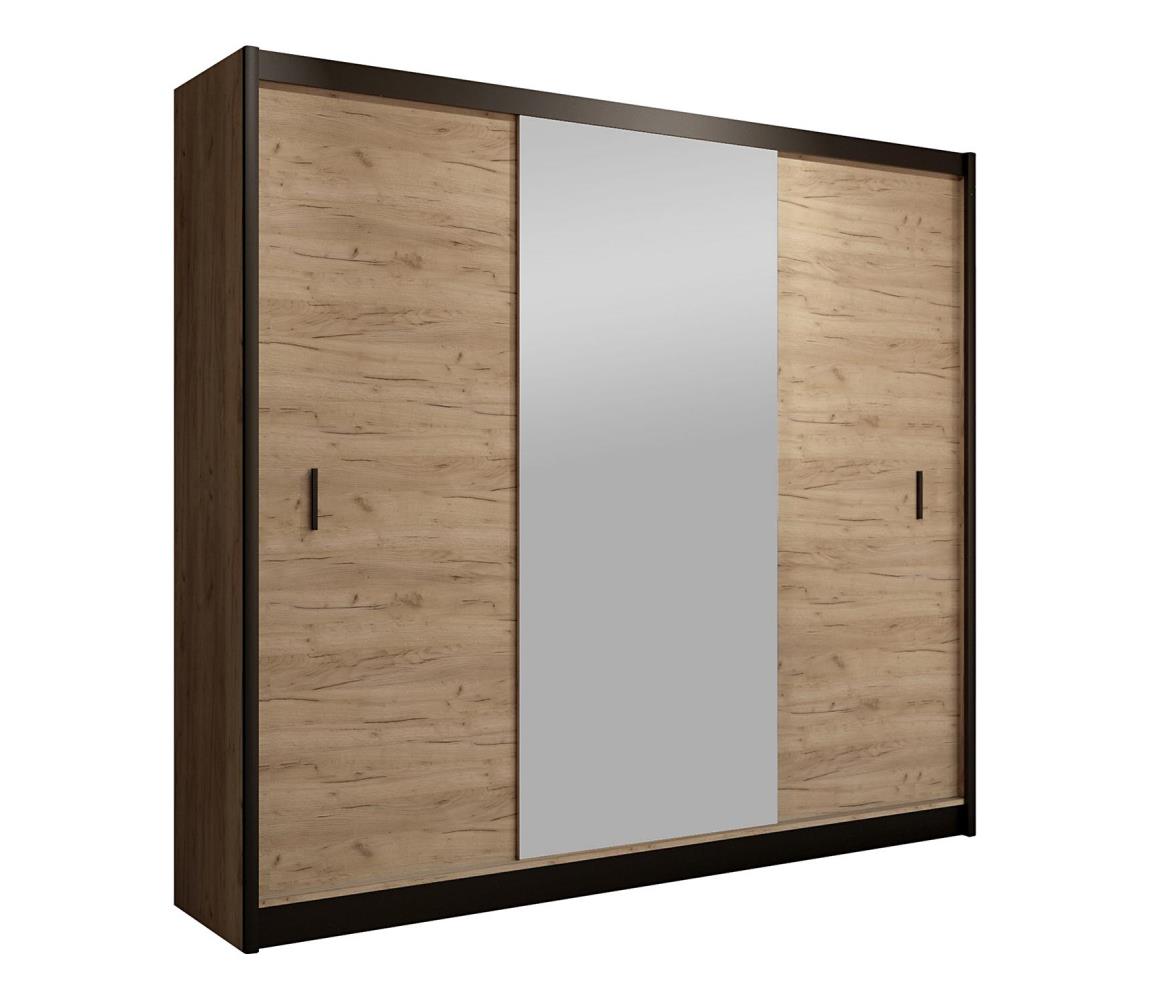 Šatní skriňa MIRO 203x215 cm dub craft s zrkadlom čierna CRAFT 203 Craft/Czarny