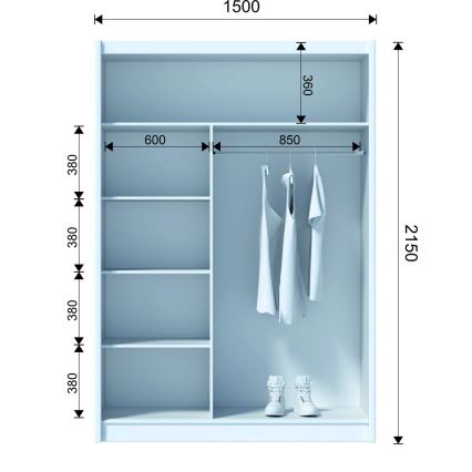 Šatní skriňa s posuvnými dverami SAPHIRA 150x215 cm biela