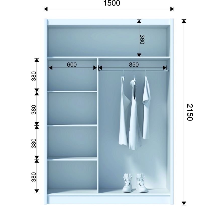 Šatní skriňa s posuvnými dverami SAPHIRA 150x215 cm dub sonoma