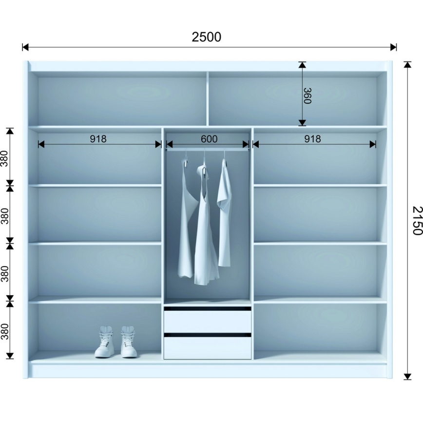 Šatní skriňa s posuvnými dverami SAPHIRA 250x215 cm dub sonoma