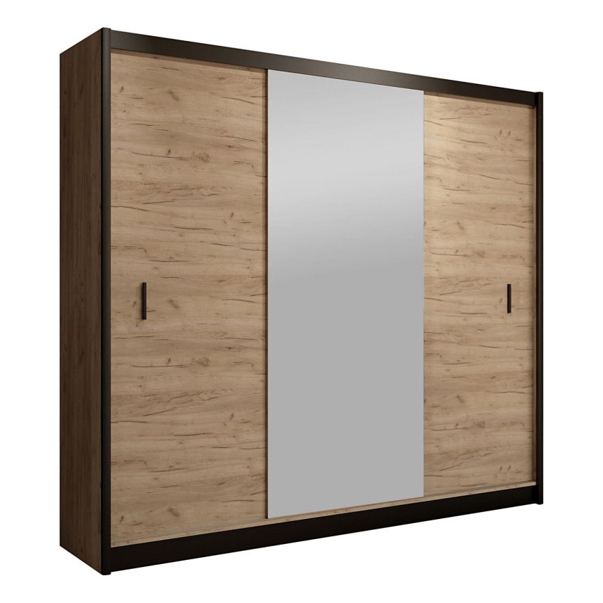 Šatní skriňa so zrkadlom MIRO 203x215 cm dub craft/čierna