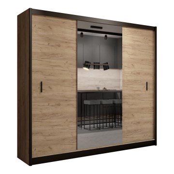 Šatní skriňa so zrkadlom MIRO 250x215 cm dub craft/čierna