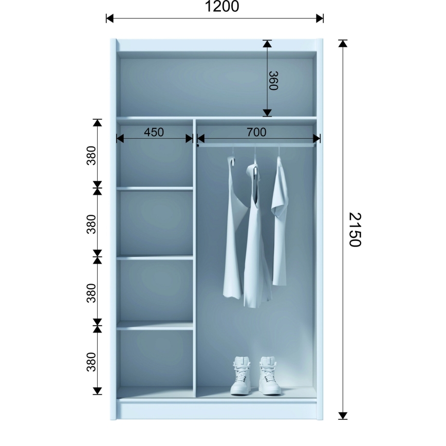 Šatní skriňa so zrkadlom SABRINA 120x215 cm dub craft