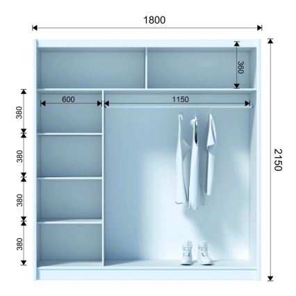 Šatní skriňa so zrkadlom SABRINA 180x215 cm dub sonoma