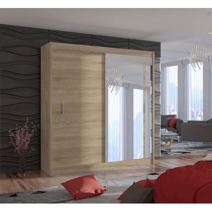 Šatní skriňa so zrkadlom SABRINA 203x215 cm dub sonoma