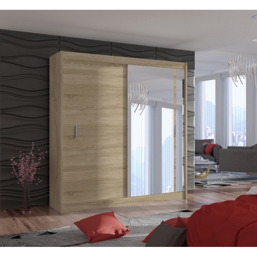 Šatní skriňa so zrkadlom SABRINA 203x215 cm dub sonoma