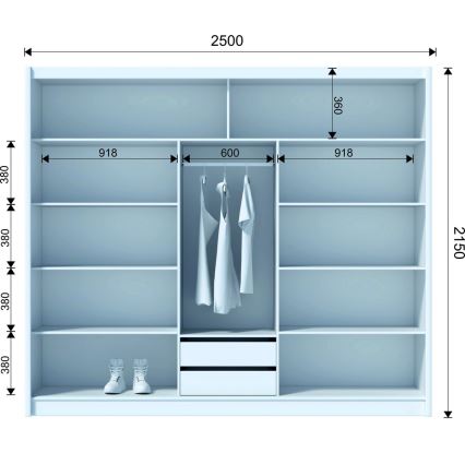 Šatní skriňa so zrkadlom SABRINA 250x215 cm dub sonoma