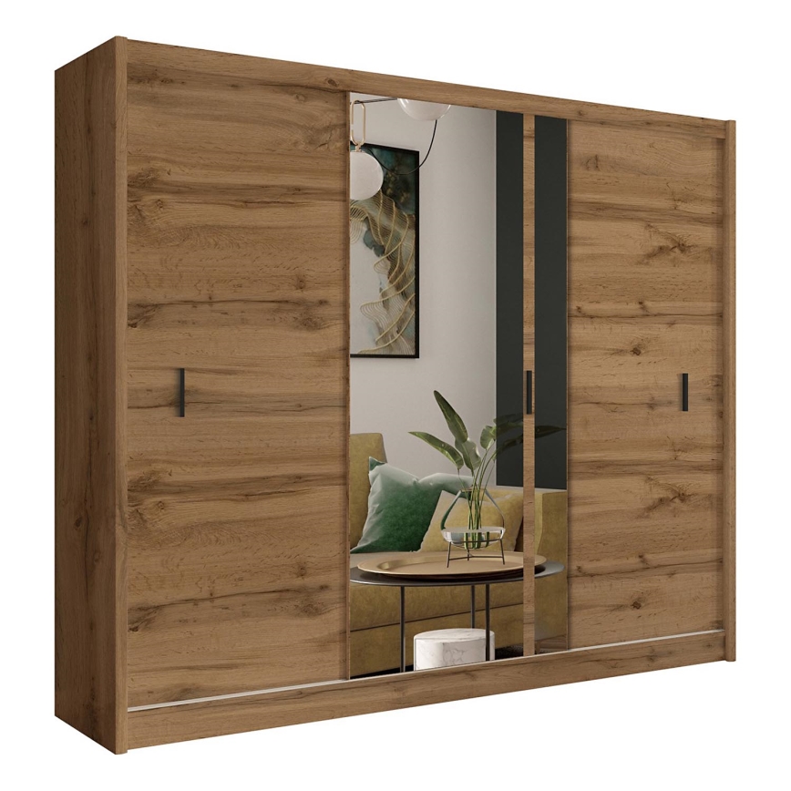 Šatní skriňa so zrkadlom SABRINA 250x215 cm dub woltan