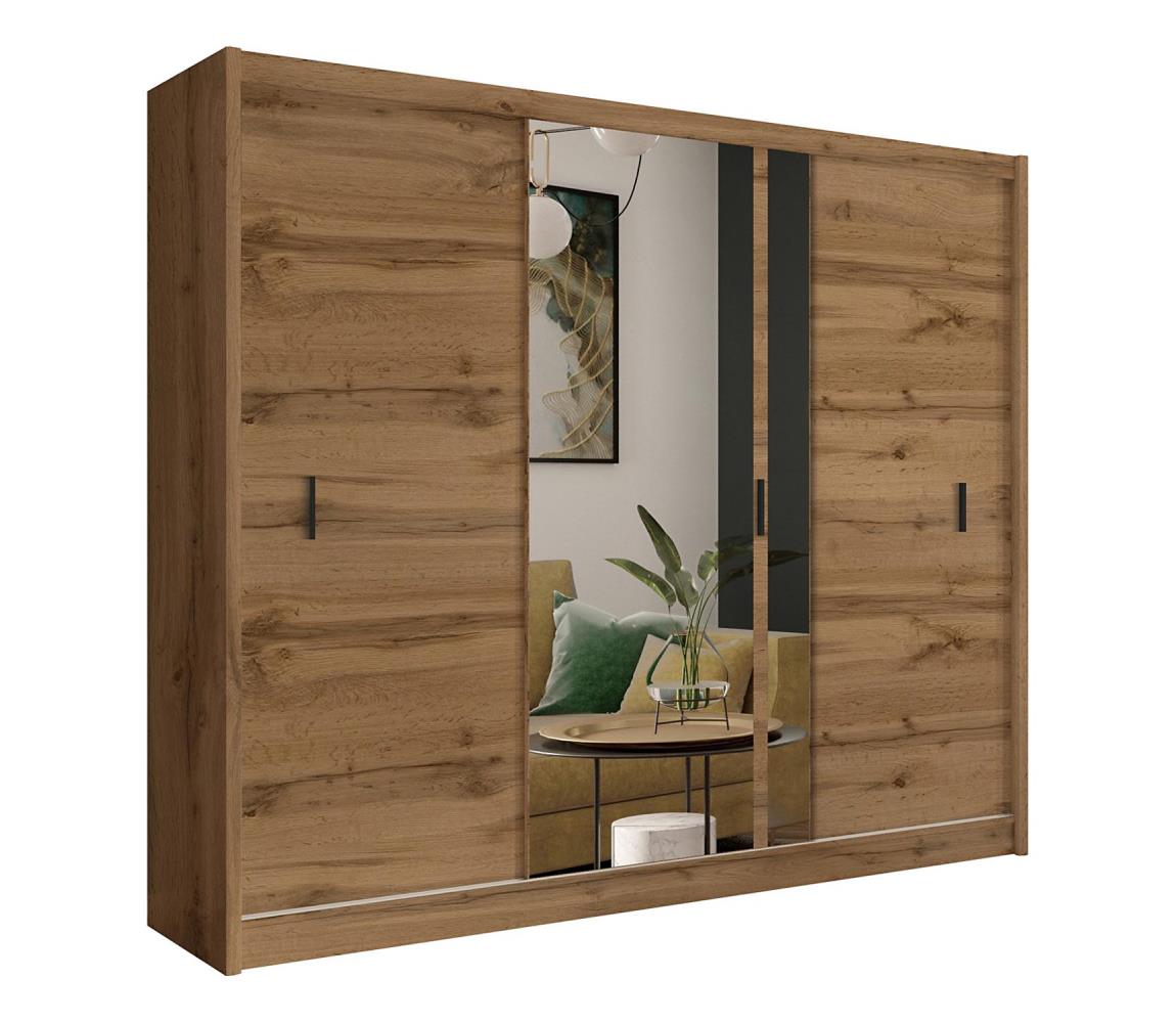Šatní skriňa so zrkadlom SABRINA 250x215 cm dub woltan OSLO 250 Wotan