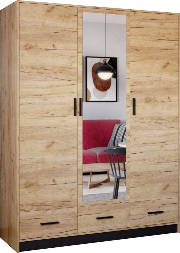 Šatní skriňa so zrkadlom SANNA 150x215 cm dub craft