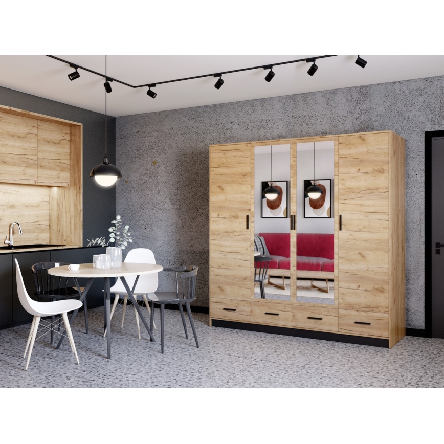 Šatní skriňa so zrkadlom SANNA 200x215 cm dub craft