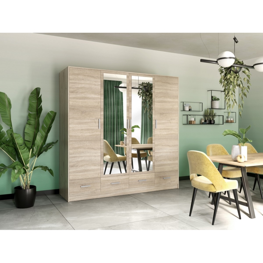 Šatní skriňa so zrkadlom SANNA 200x215 cm dub sonoma