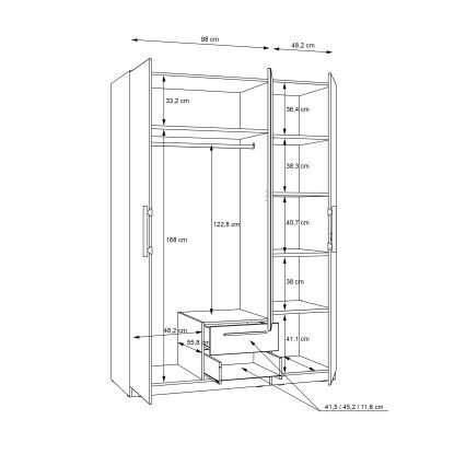 Šatníková skriňa so zrkadlom MARO 150x213 cm dub artisan