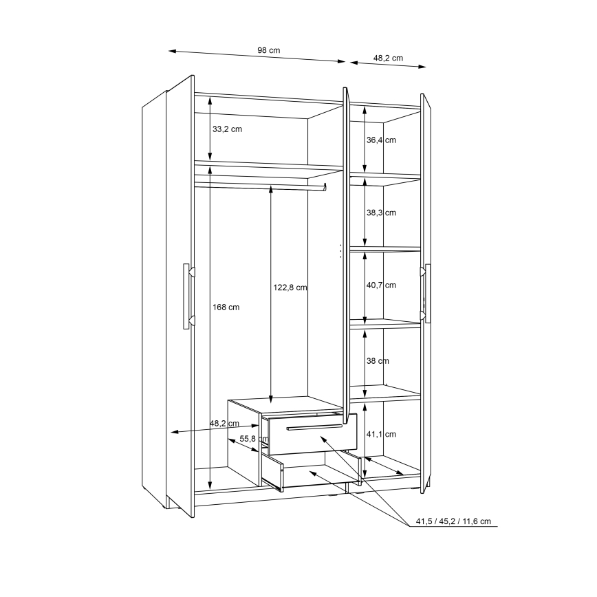 Šatníková skriňa so zrkadlom MARO 150x213 cm dub artisan